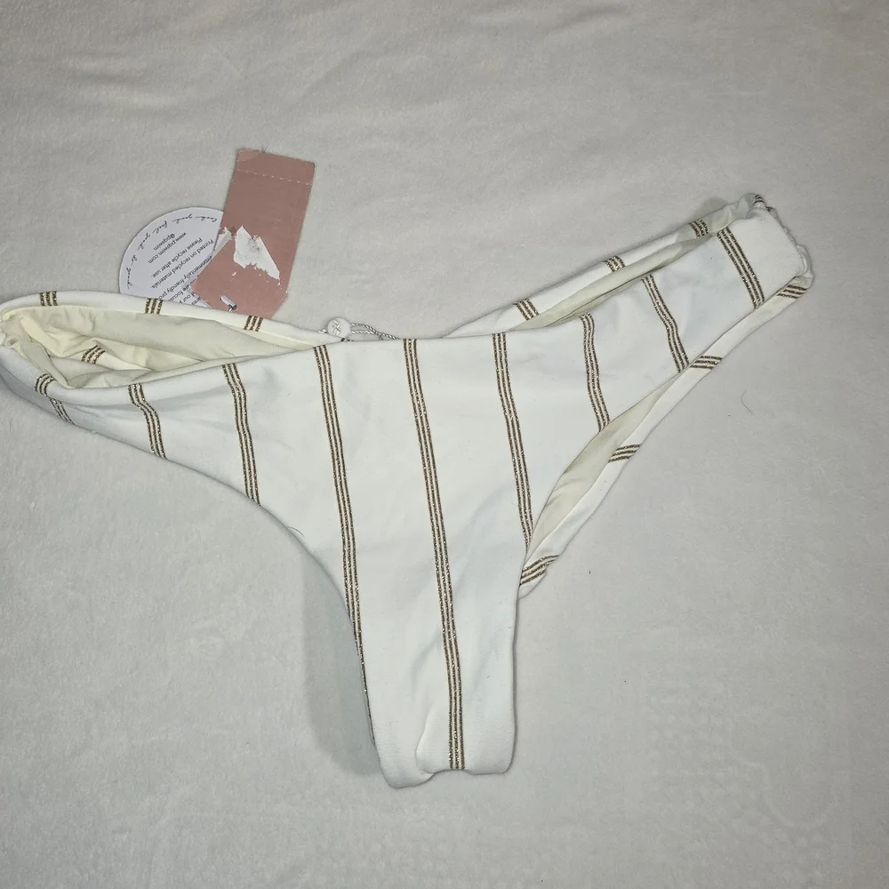 PQ Swim Golden Stripe Basic Ruched Bottom Teeny Size Small Cheeky Cut Bikini